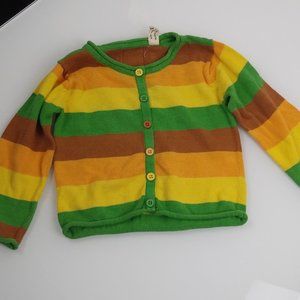 Happy Green Bee Brown Yellow Green Orange Stripe Cardigan Sweater Organic 12-18